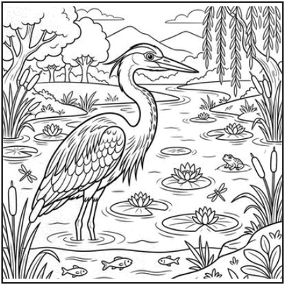 Heron printable coloring page